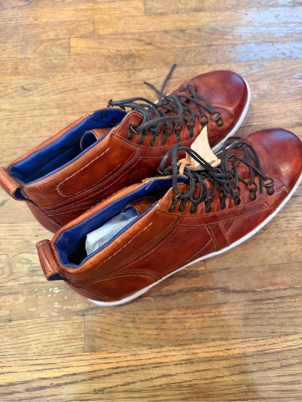 Bed Stu Cognac Leather Chukka Boots with Blue Lining